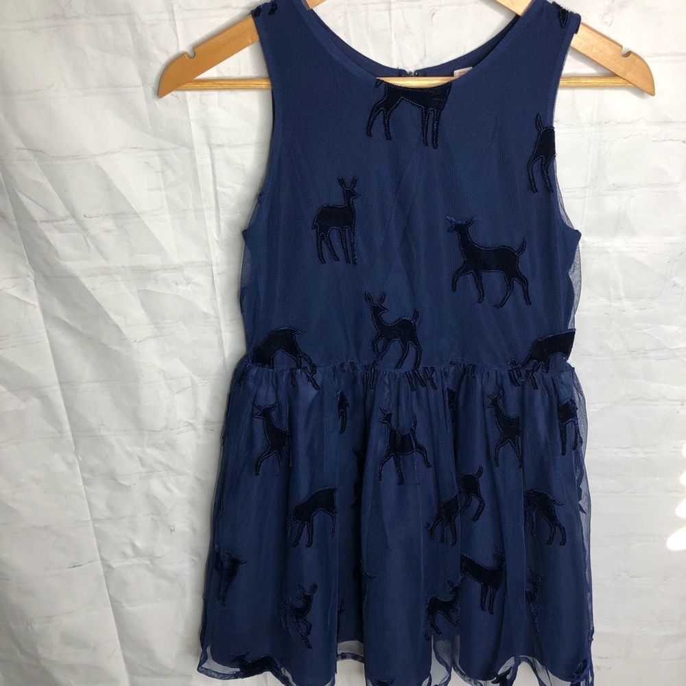 Cat & Jack Girls Holiday Reindeer Dress Blue Girls Size Large 10/12